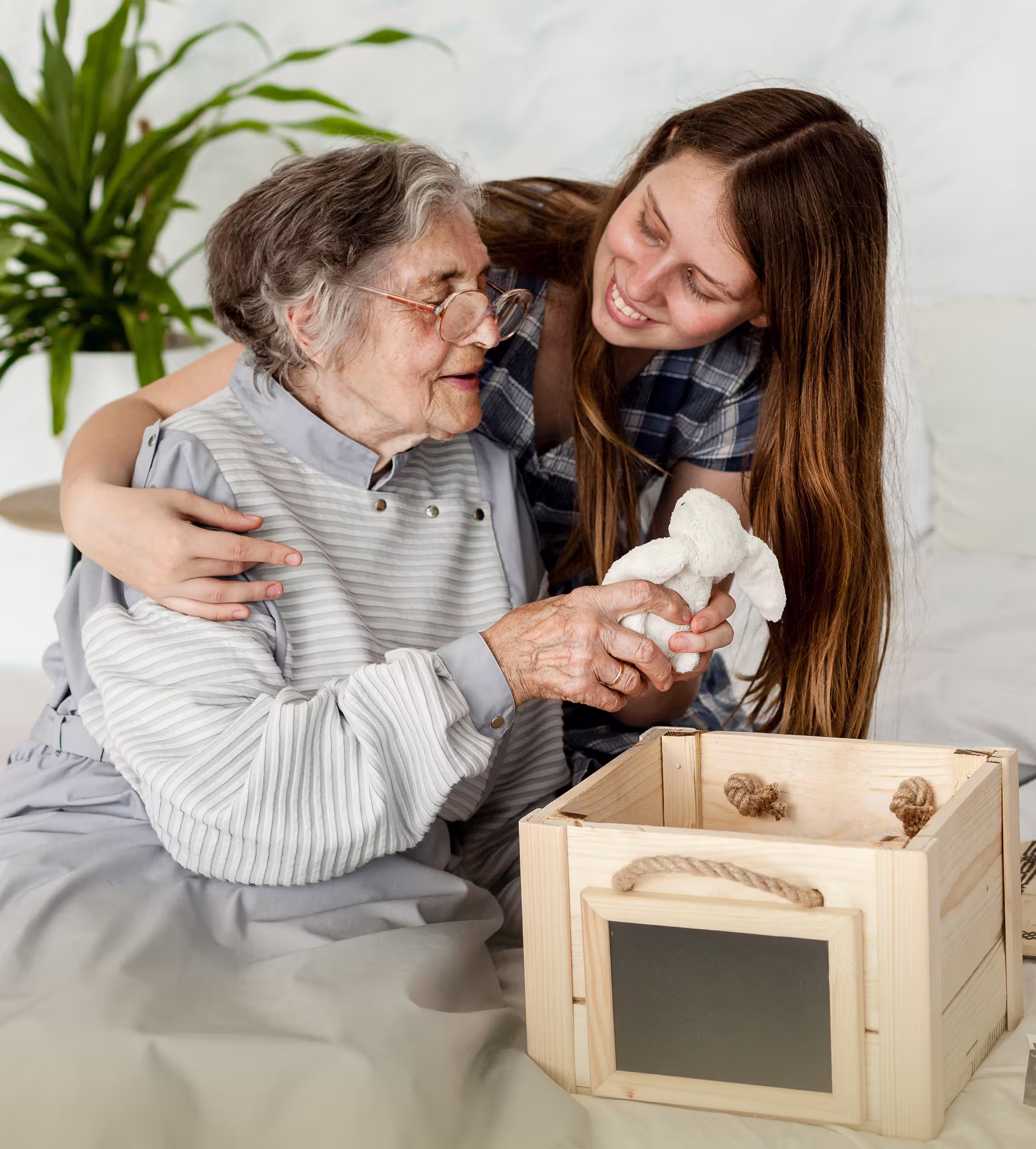 Happy senior residents spending time together in community area