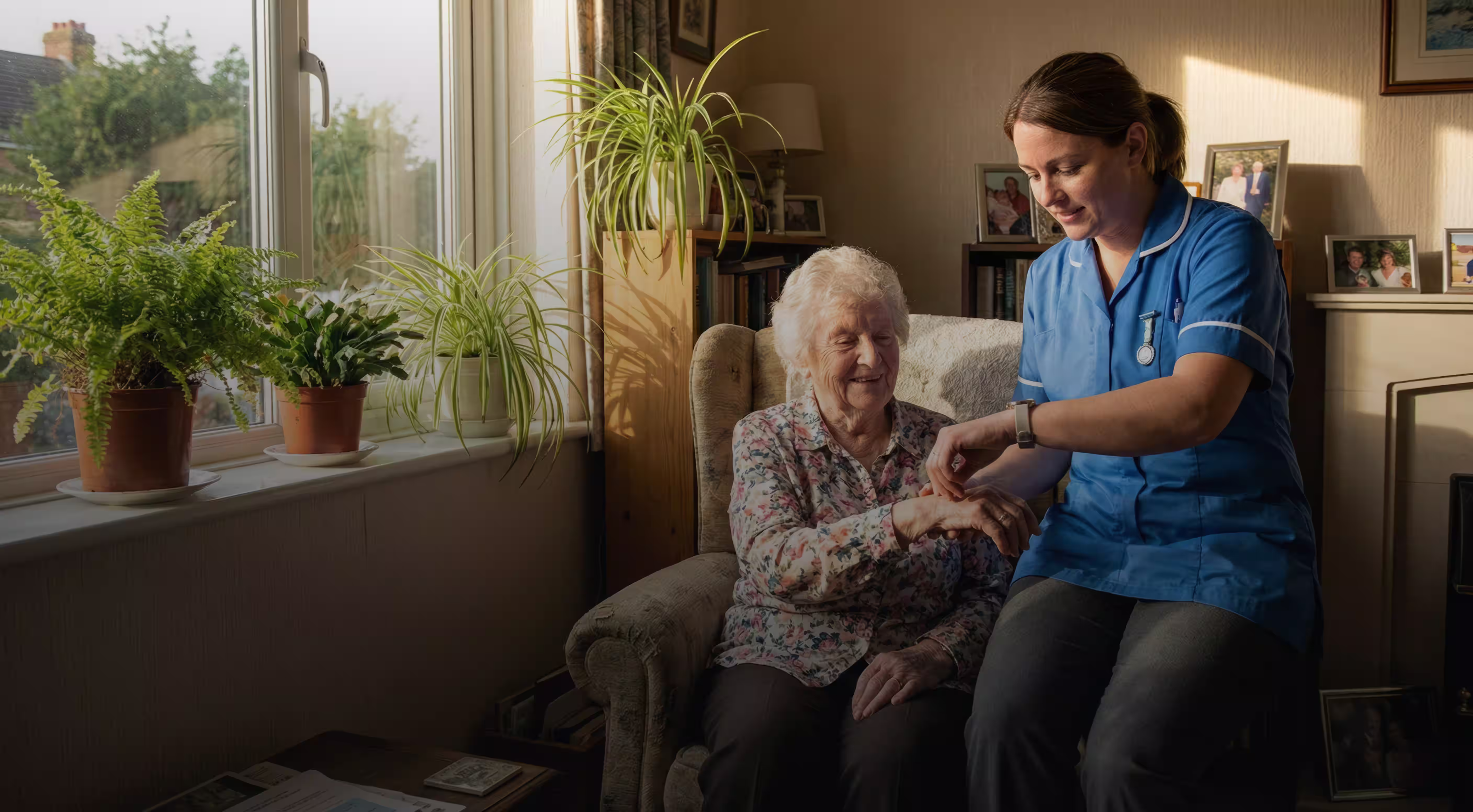 Care staff providing compassionate assistance to resident